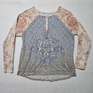 Coldwater Creek Bohemian Boho Mandala Longsleeve Shirt Pastels Petite Small